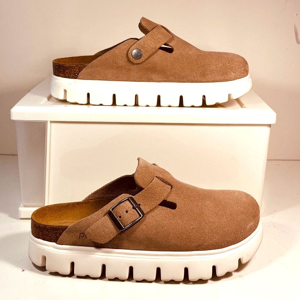 Papillio by Birkenstock Boston Chunky Dark Tea Suede Clogs SZ 6-6?5 (37)